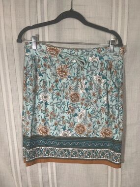 EsQualo Floral Mini Skirt Sz L | Mint Green Boho Lined Skirt